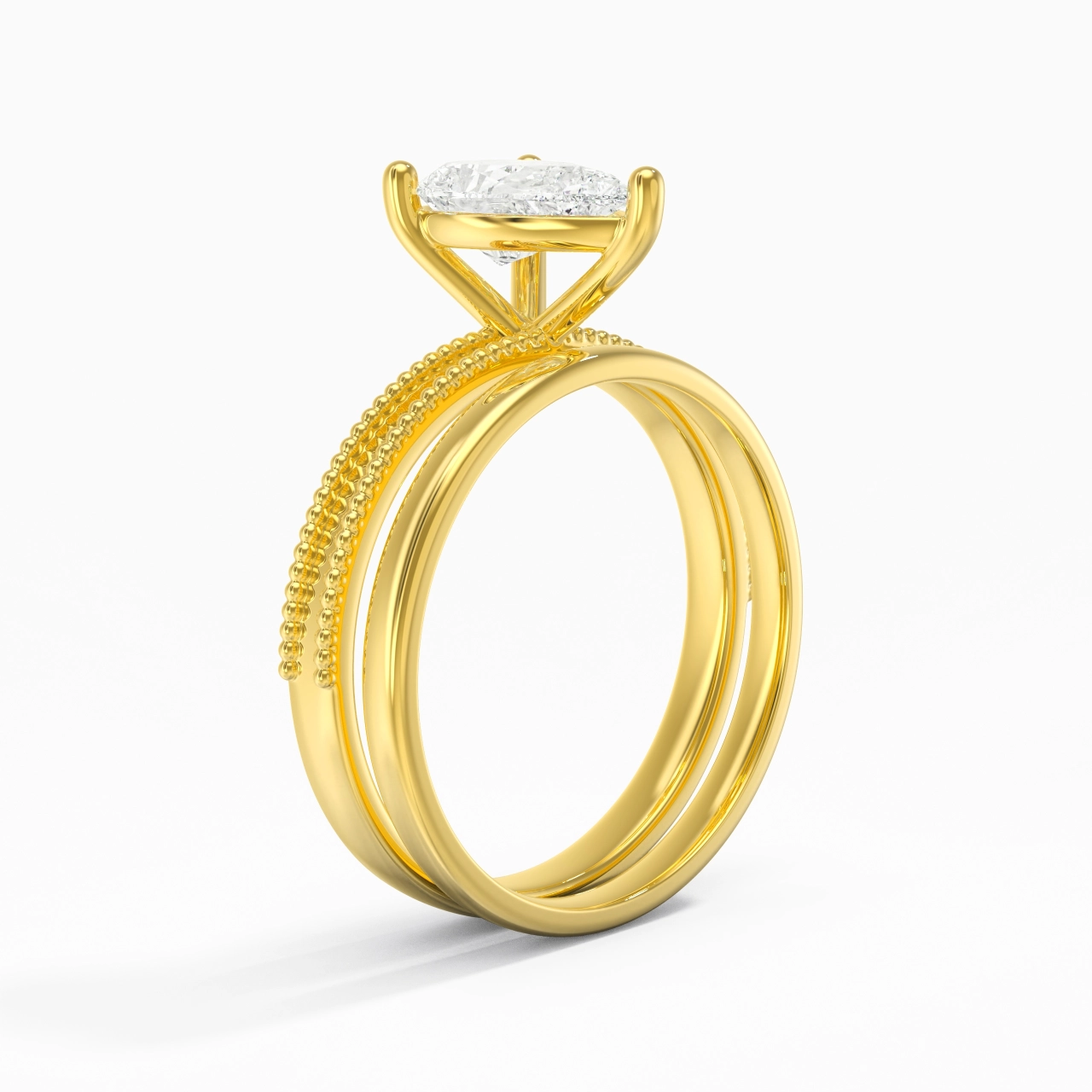 Plated Wide Beaded Wedding Ring Set