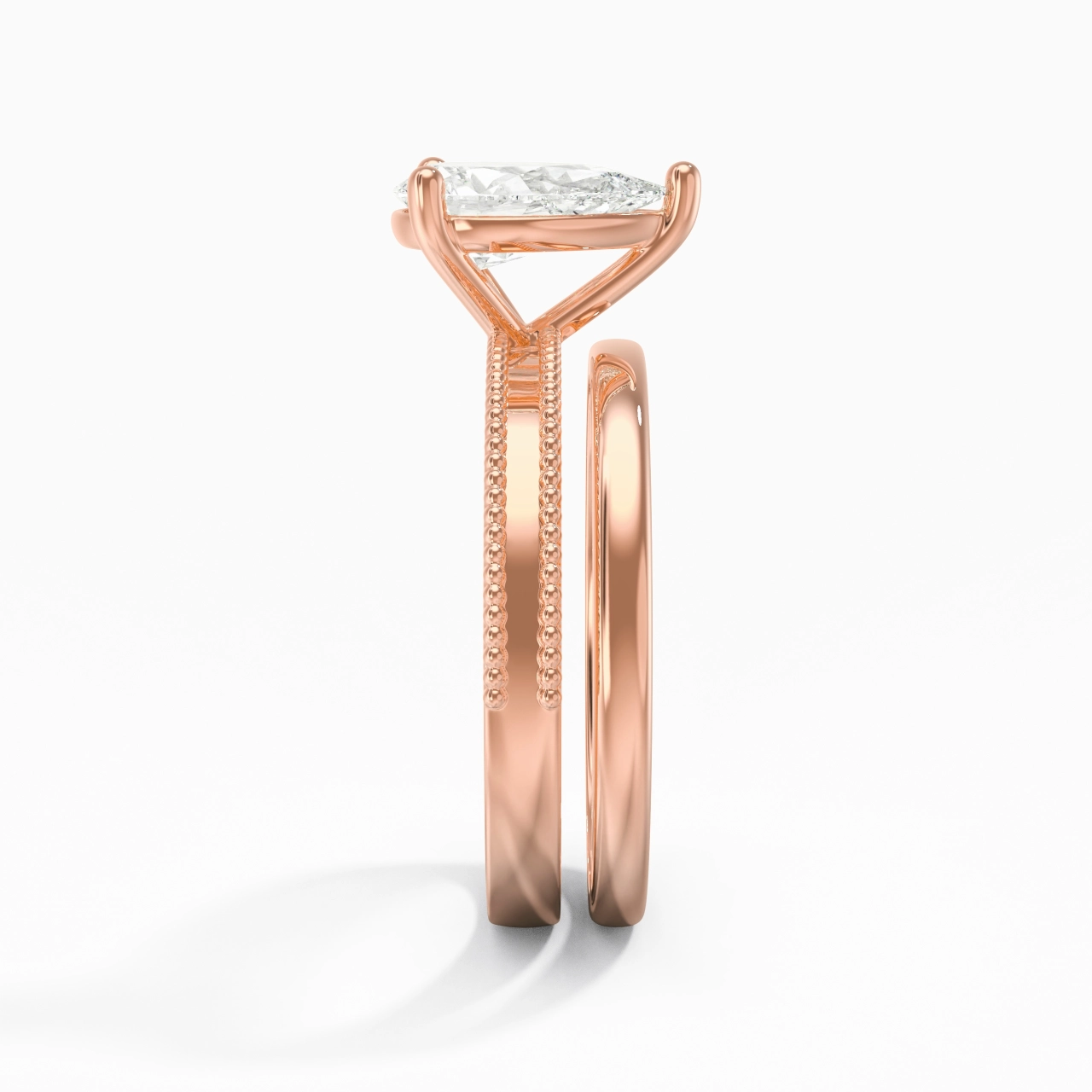 Plated Wide Beaded Wedding Ring Set
