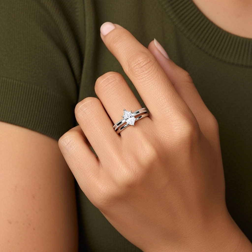 Plated Wide Beaded Wedding Ring Set