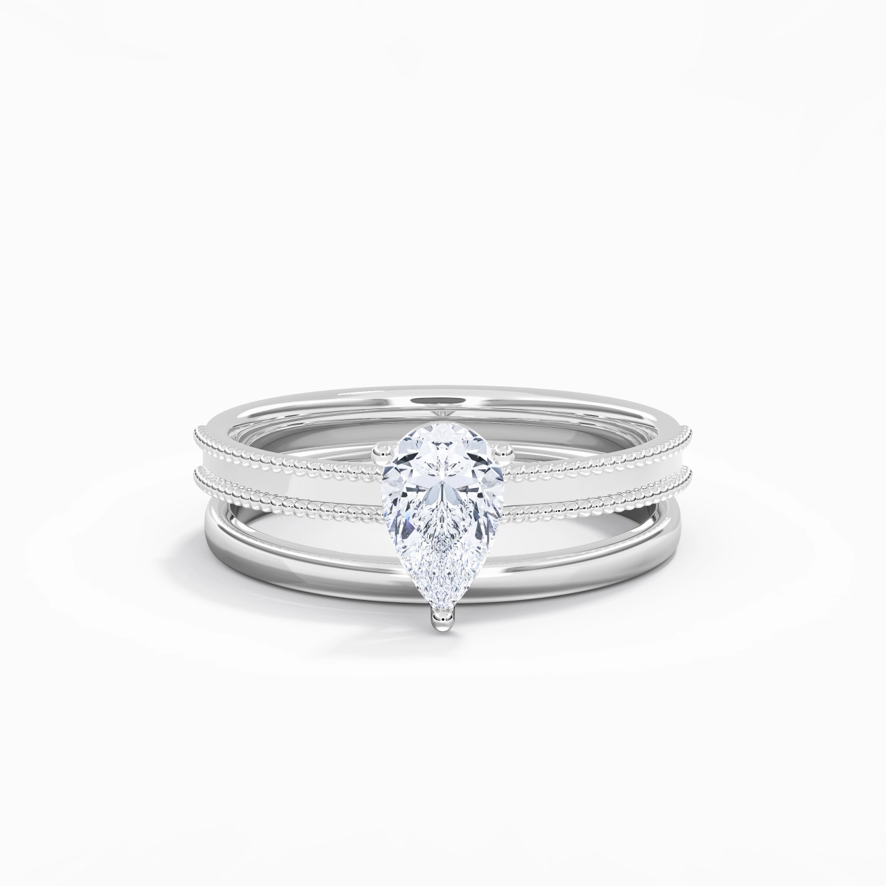 Plated Wide Beaded Wedding Ring Set