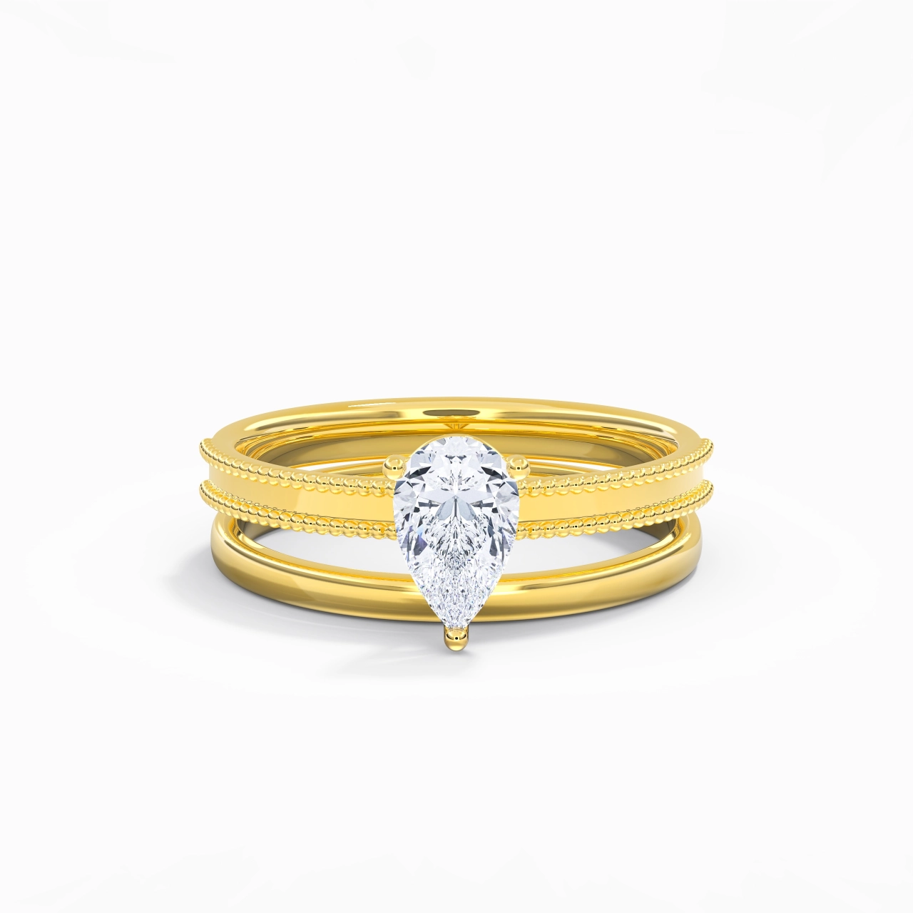 Plated Wide Beaded Wedding Ring Set