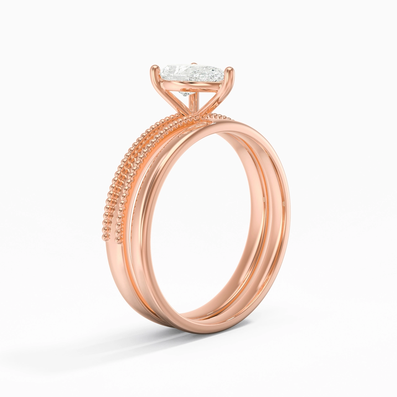 Plated Wide Beaded Wedding Ring Set