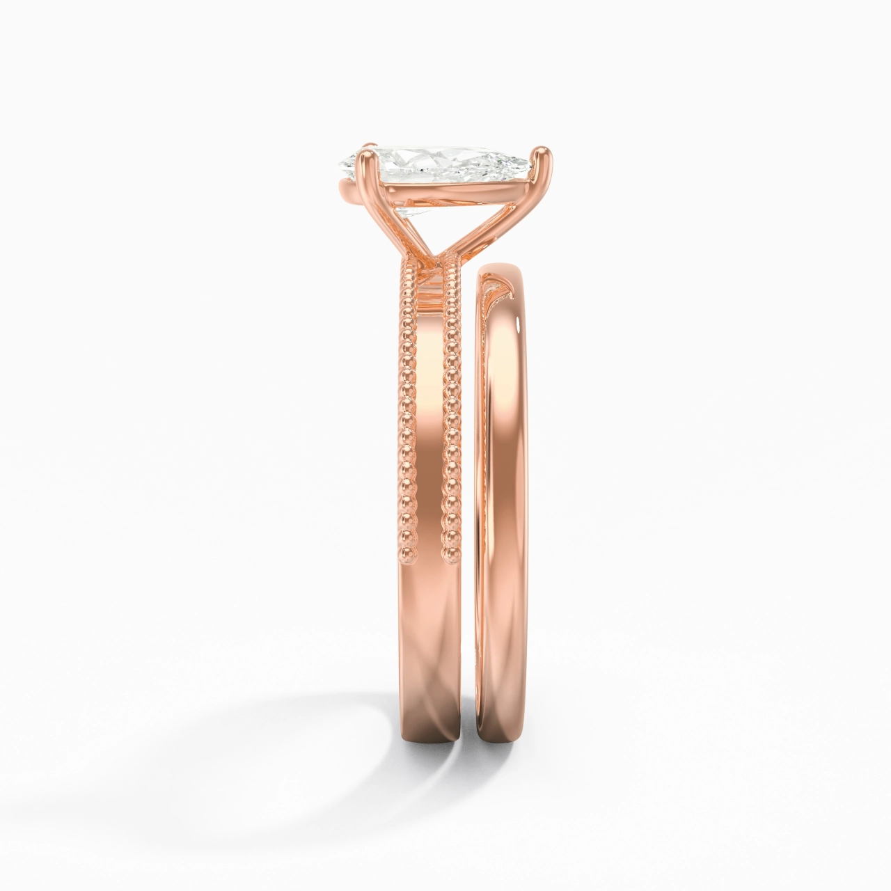 Plated Wide Beaded Wedding Ring Set