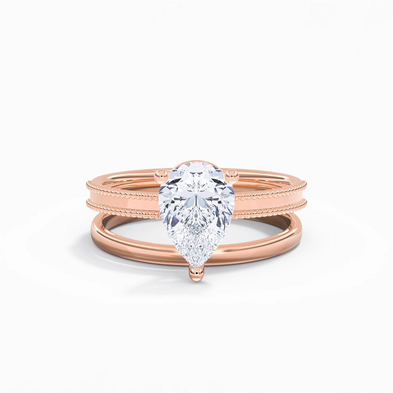 Plated Wide Beaded Wedding Ring Set