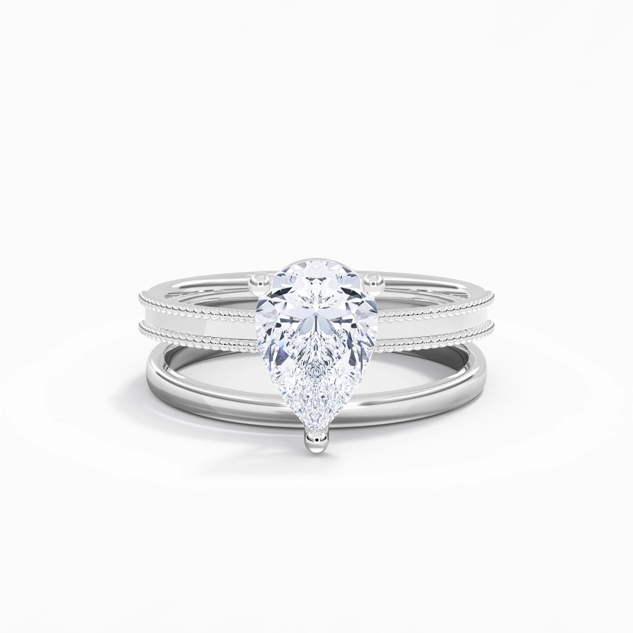 Plated Wide Beaded Wedding Ring Set