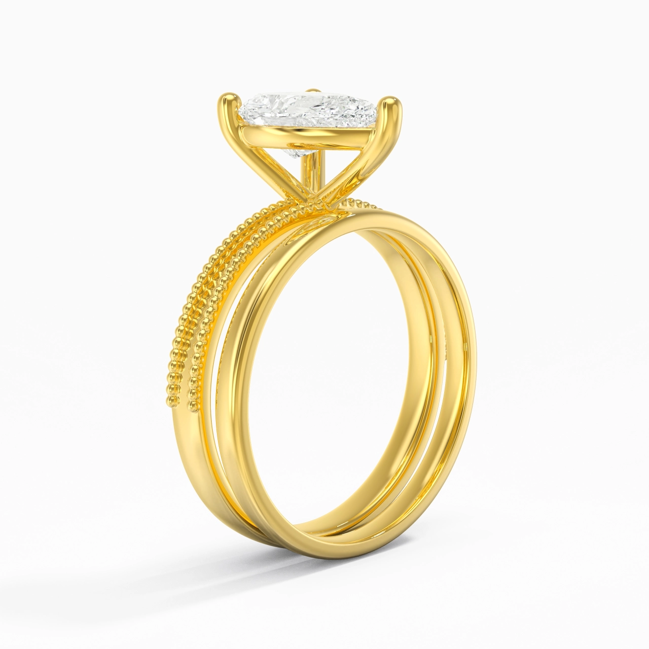 Plated Wide Beaded Wedding Ring Set