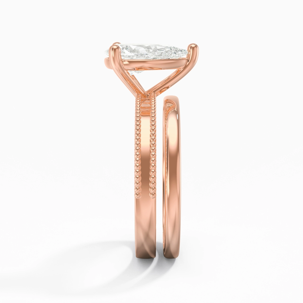 Plated Wide Beaded Wedding Ring Set