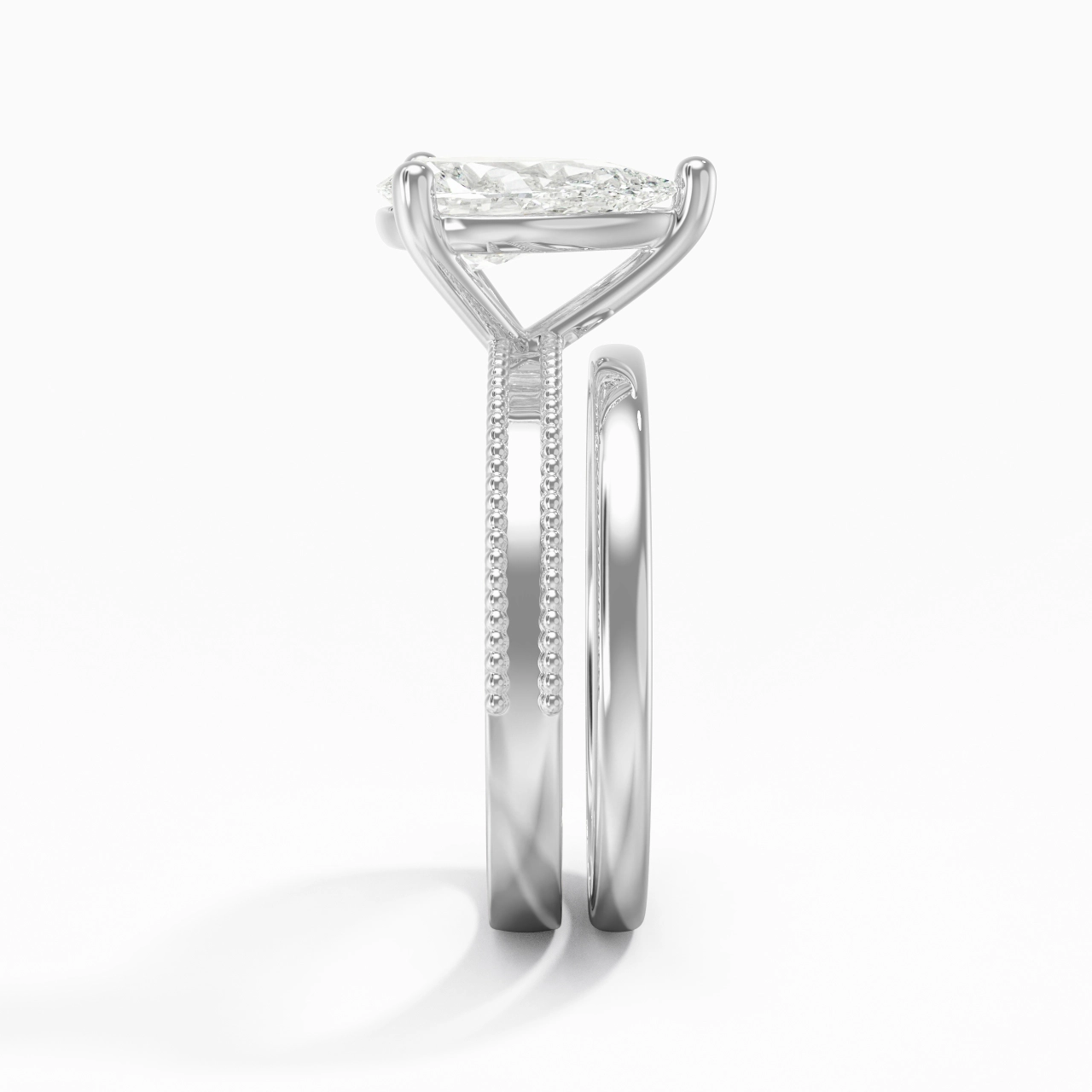 Plated Wide Beaded Wedding Ring Set