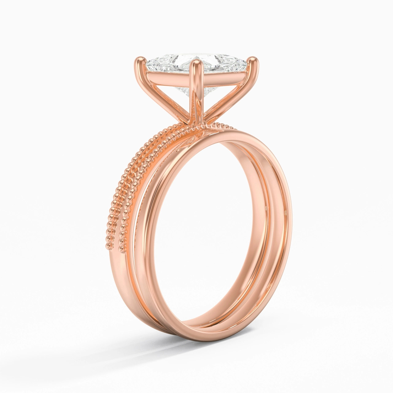 Plated Wide Beaded Wedding Ring Set