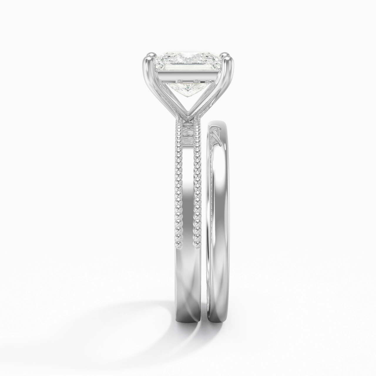 Plated Wide Beaded Wedding Ring Set