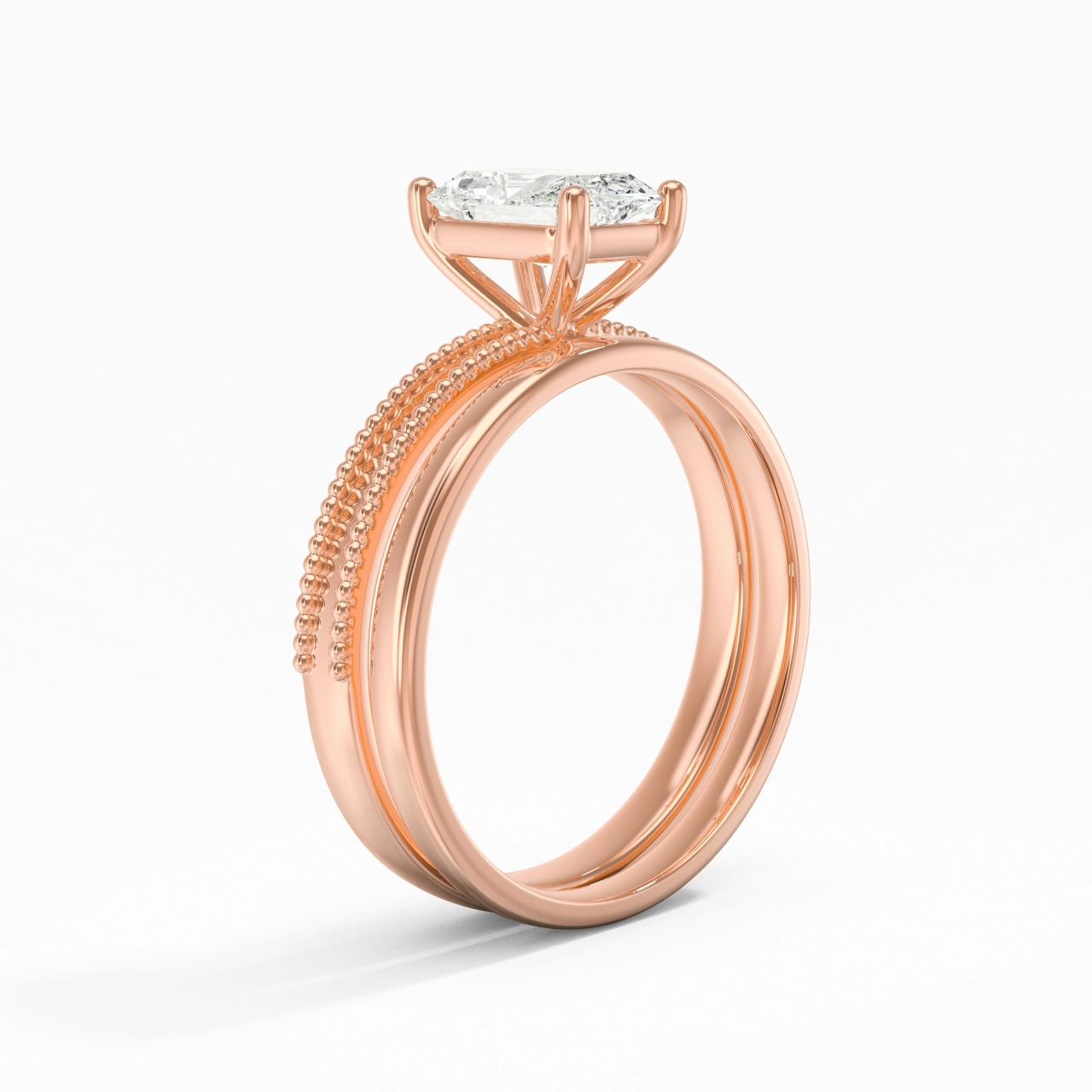 Plated Wide Beaded Wedding Ring Set
