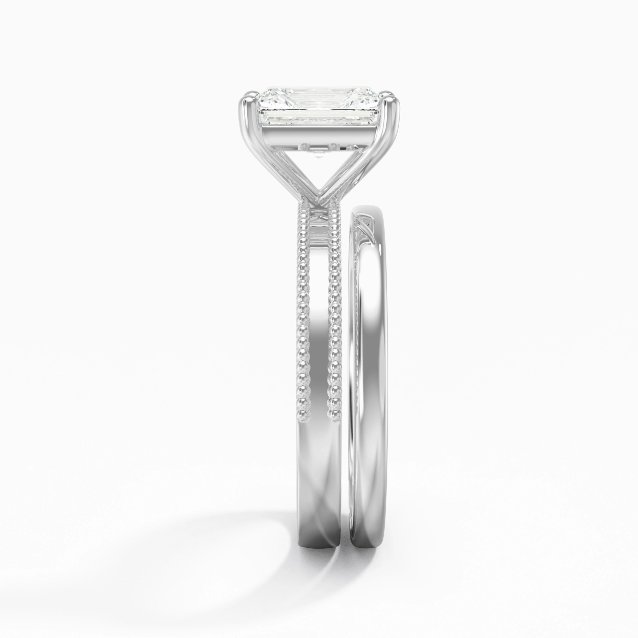 Plated Wide Beaded Wedding Ring Set