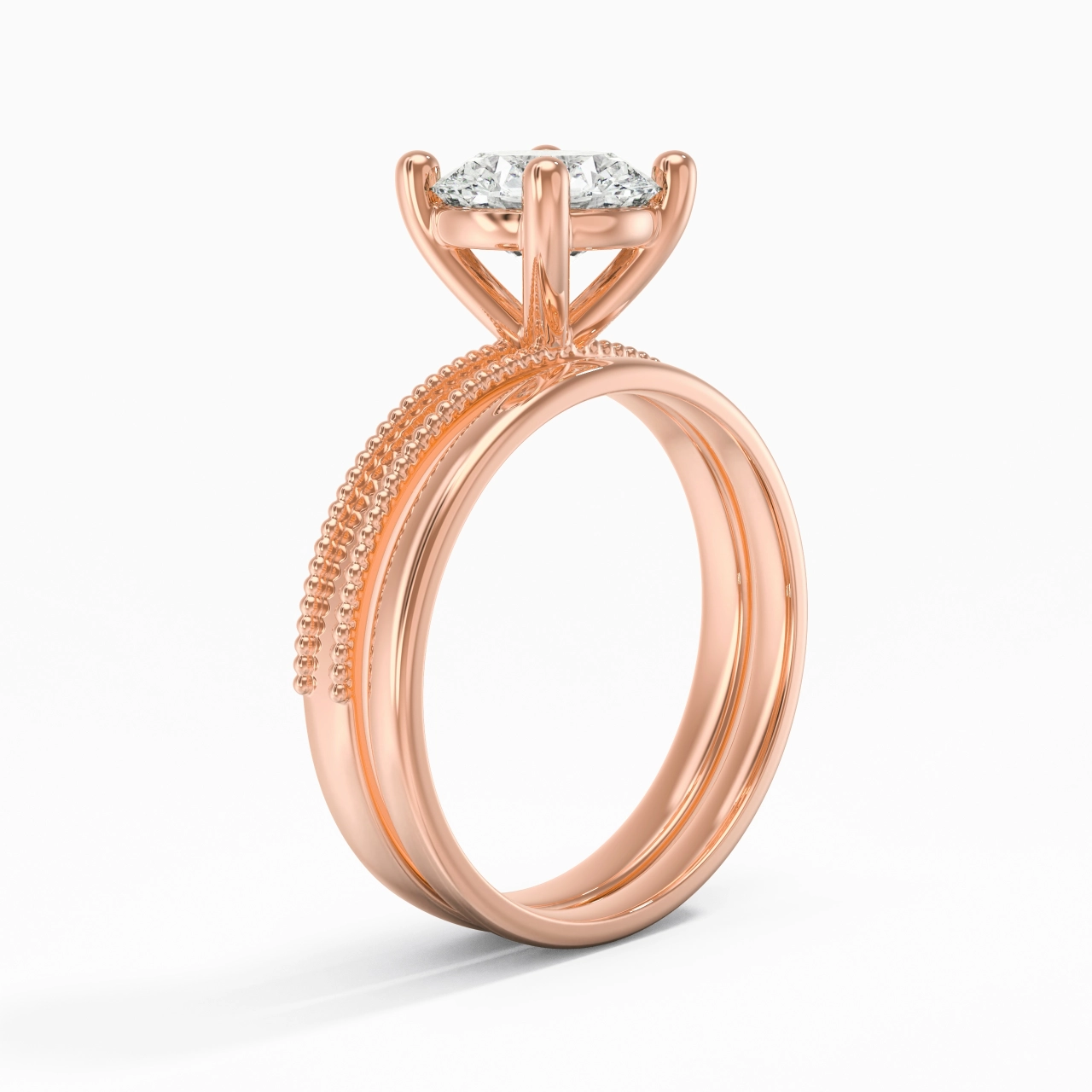 Plated Wide Beaded Wedding Ring Set