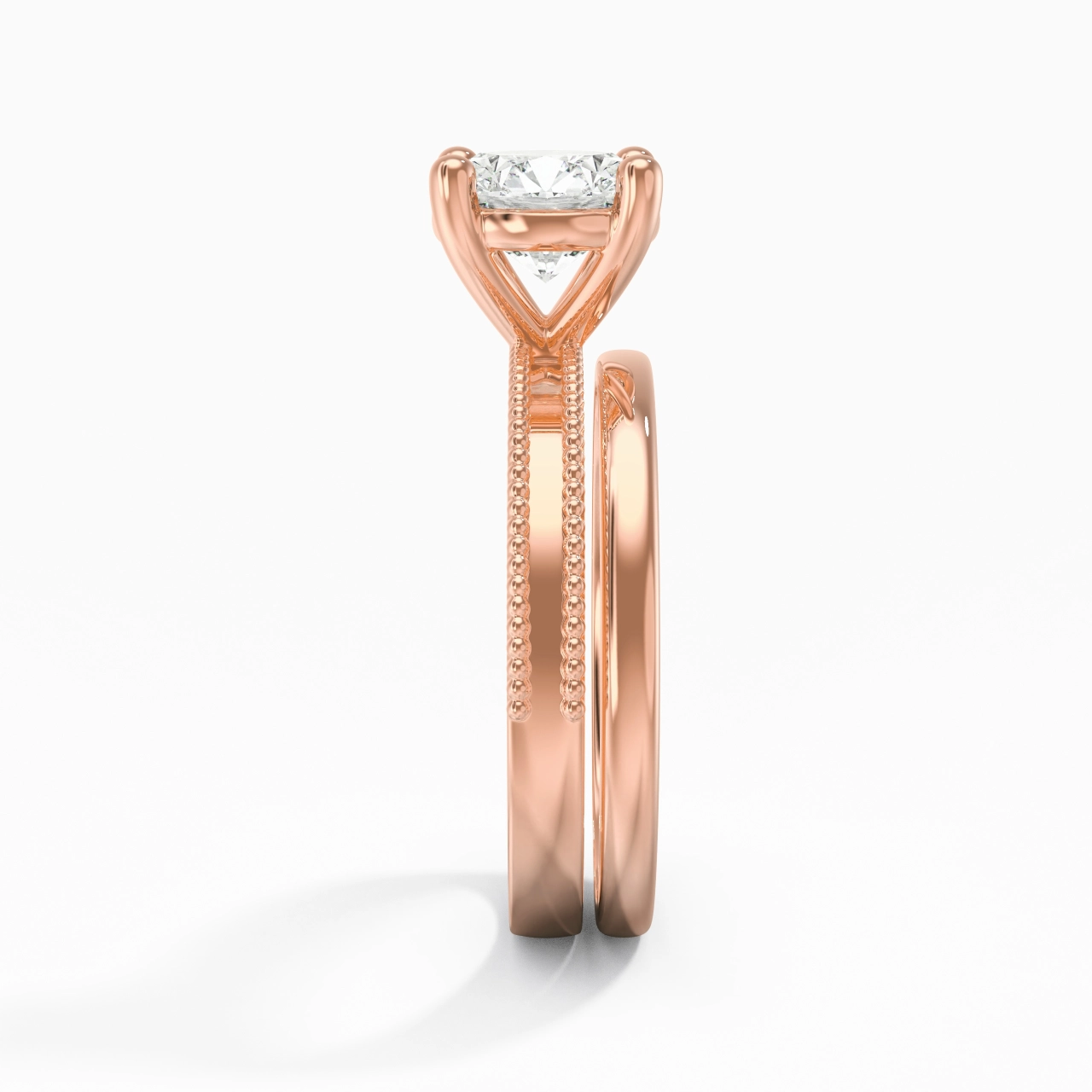 Plated Wide Beaded Wedding Ring Set