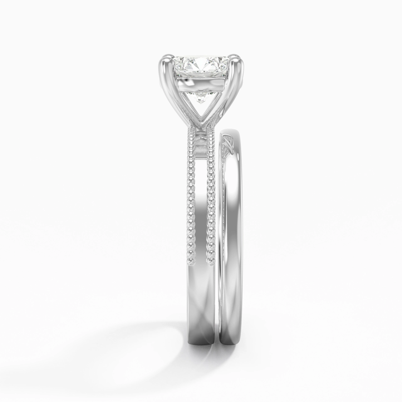 Plated Wide Beaded Wedding Ring Set