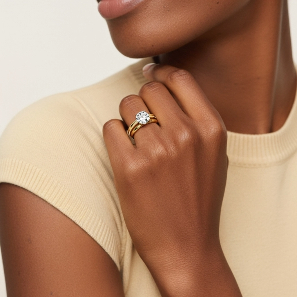 Plated Wide Beaded Wedding Ring Set