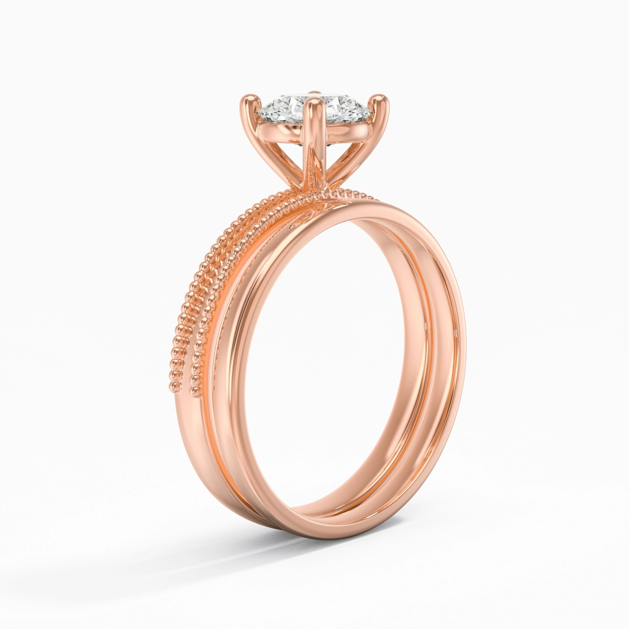 Plated Wide Beaded Wedding Ring Set