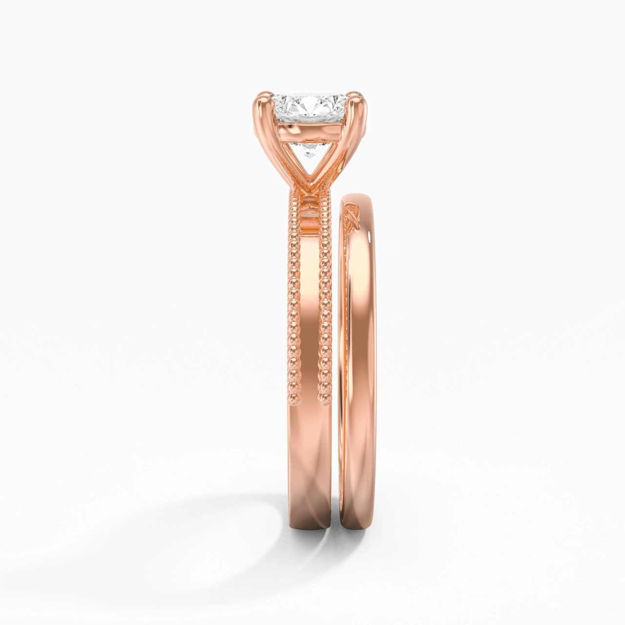 Plated Wide Beaded Wedding Ring Set