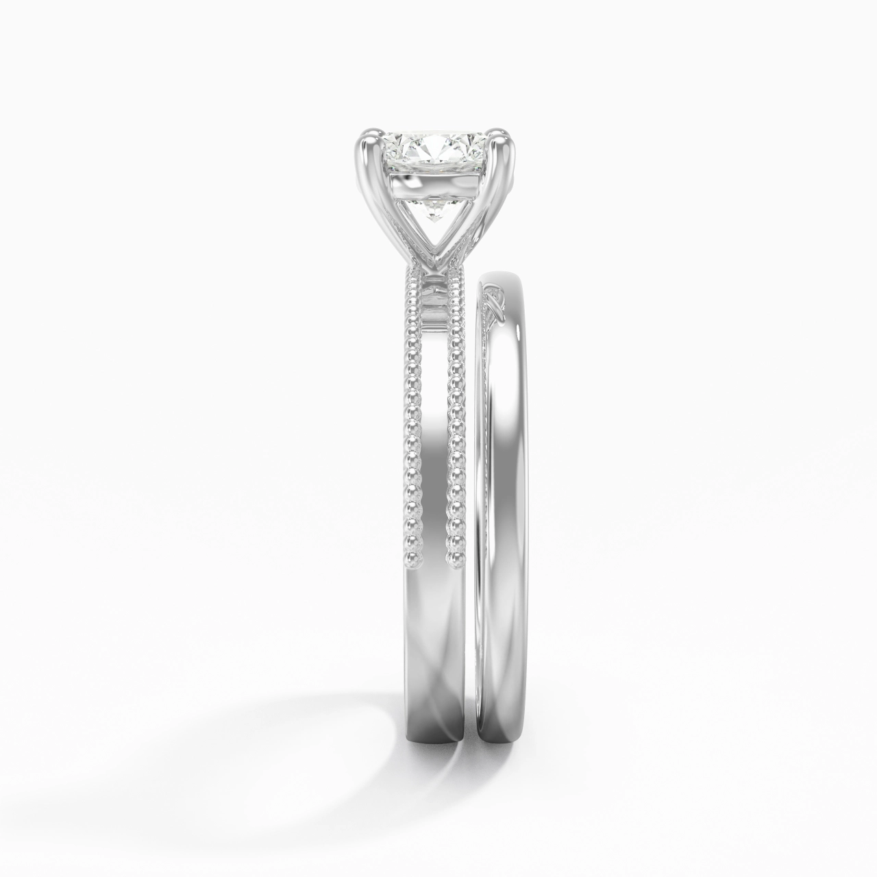 Plated Wide Beaded Wedding Ring Set