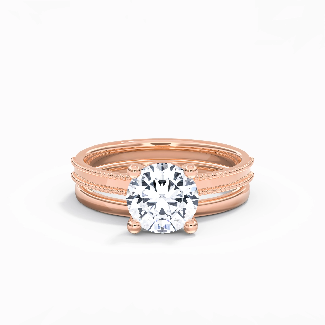 Plated Wide Beaded Wedding Ring Set