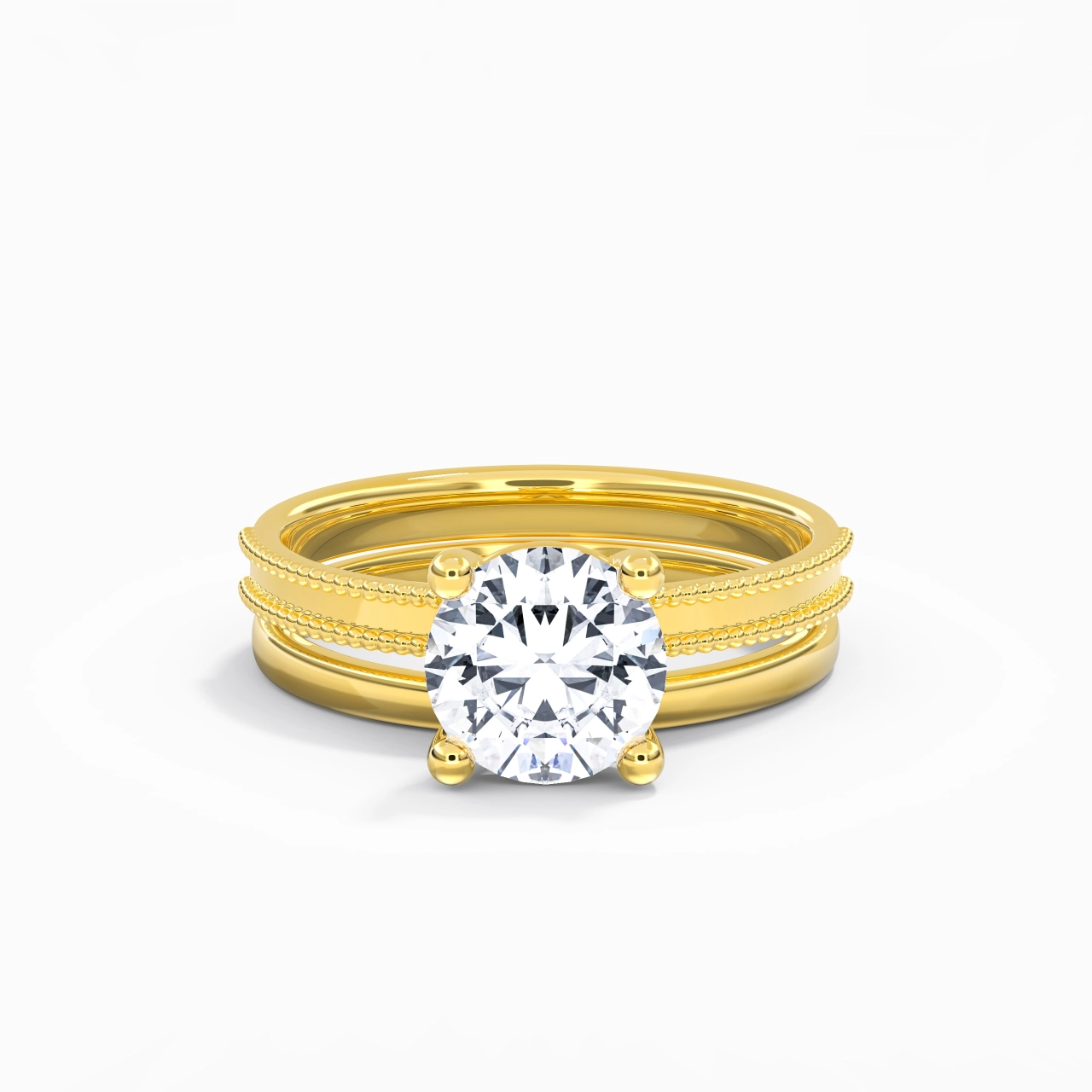 Plated Wide Beaded Wedding Ring Set