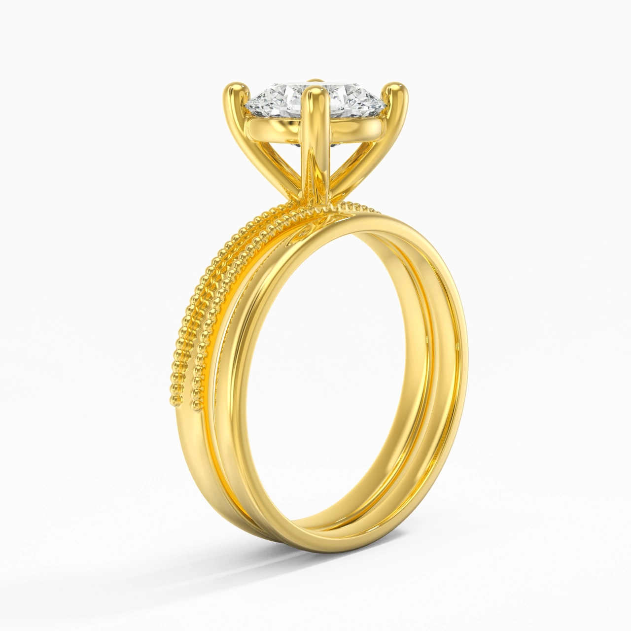 Plated Wide Beaded Wedding Ring Set