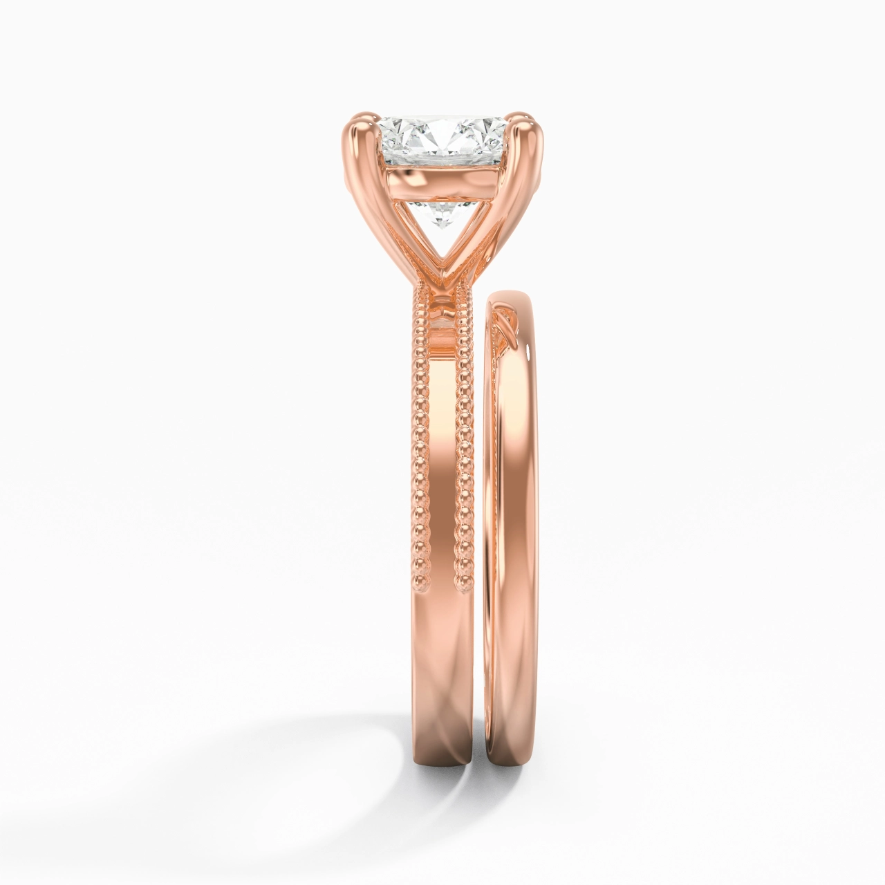 Plated Wide Beaded Wedding Ring Set