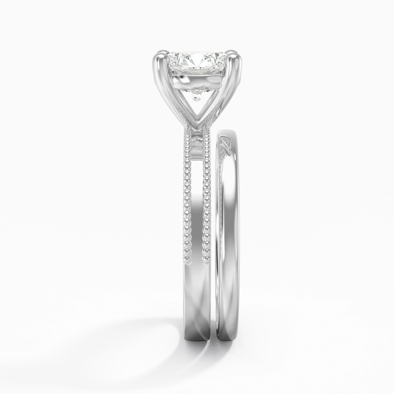 Plated Wide Beaded Wedding Ring Set