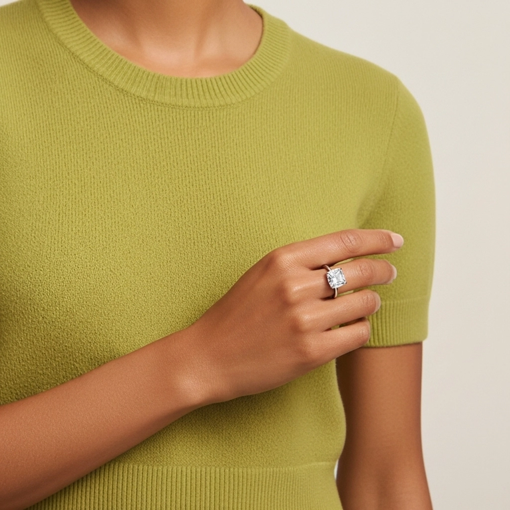 Clásico Cojín Corte Anillo de Compromiso