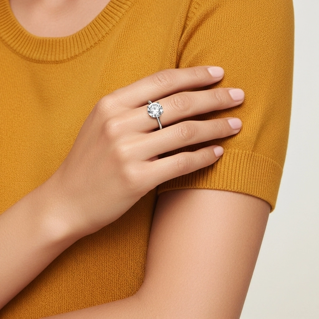 Clásico Redondo Corte Anillo de Compromiso