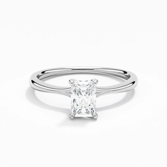Cubic Zirconia Classic Solitaire Engagement Ring 925 Sterling Silver Reverse Tapered 0.80ct Radiant Cut For Women