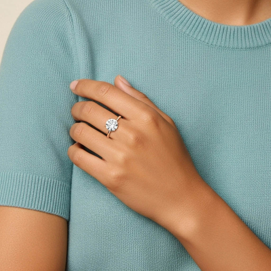 Clásico Redondo 1.00ct Circonio cúbico Anillo de Compromiso