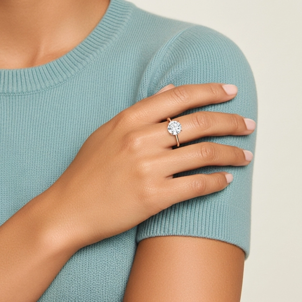 Clásico Redondo 1.00ct Circonio cúbico Anillo de Compromiso