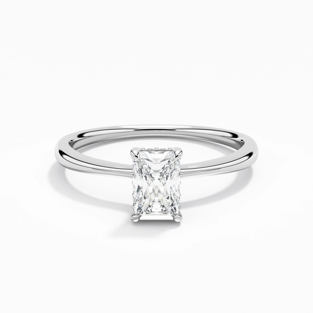 Clásico Radiante Circonio cúbico Anillo de Compromiso 0.80ct En Blanco Plata esterlina 925 Aro de halo oculto Invertida ahusada