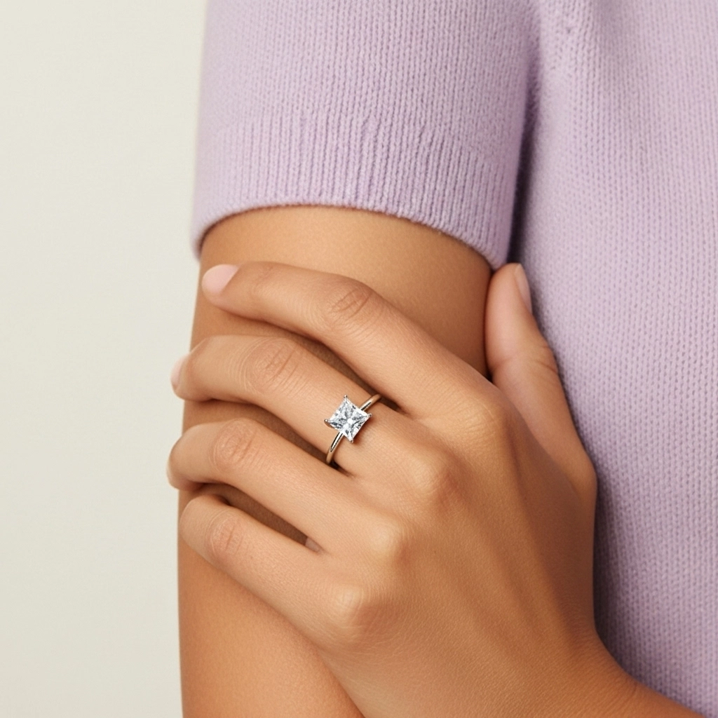 925 Sterling Silver Hidden Halo Engagement Ring