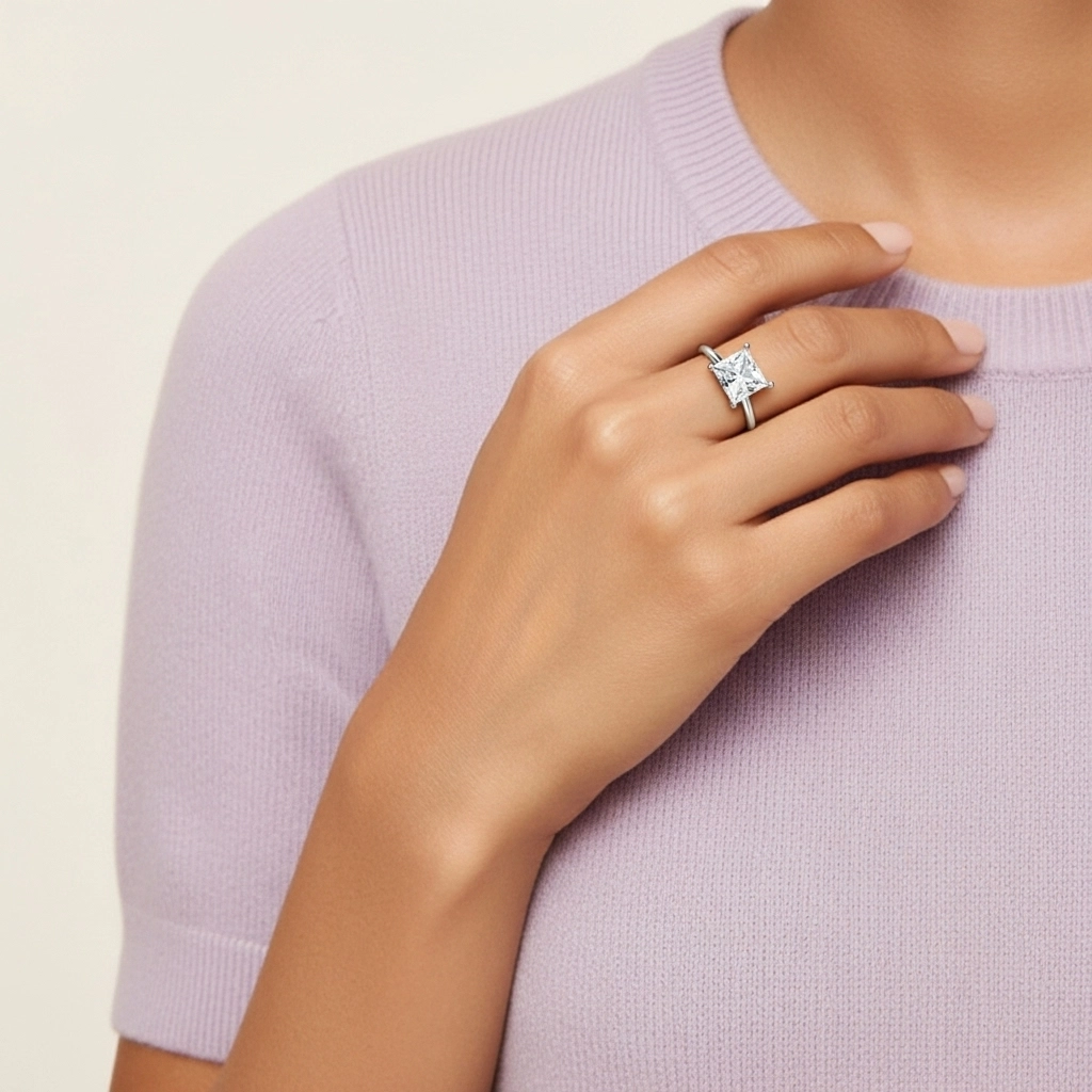 925 Sterling Silver Hidden Halo Engagement Ring