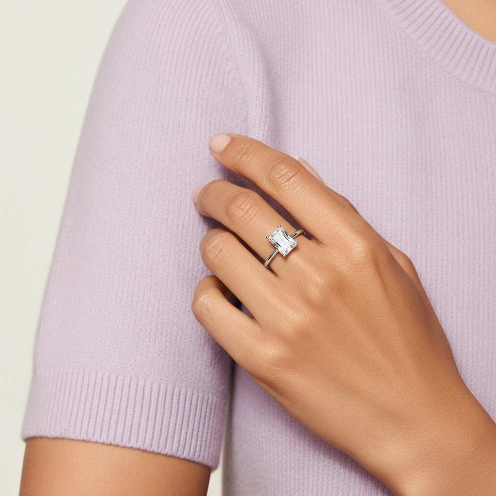 925 Sterling Silver Hidden Halo Engagement Ring