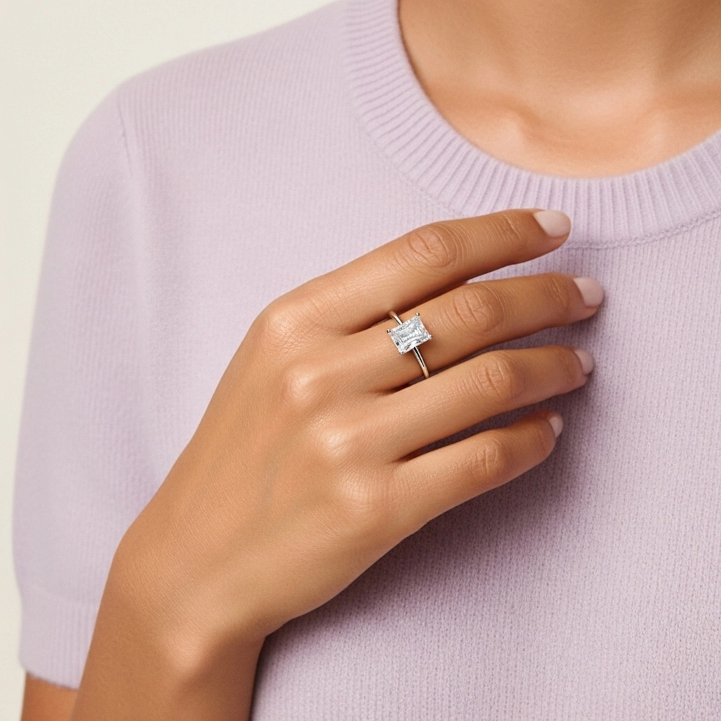 925 Sterling Silver Hidden Halo Engagement Ring