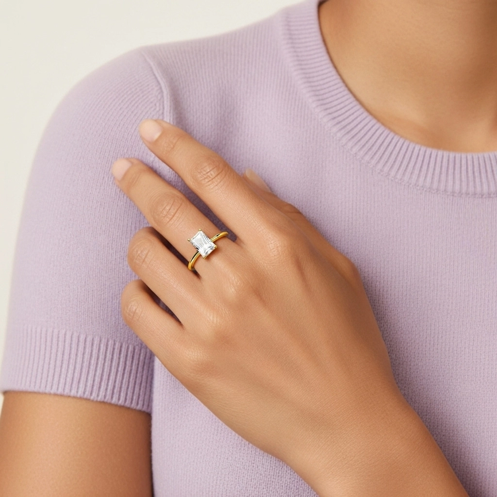 925 Sterling Silver Hidden Halo Engagement Ring