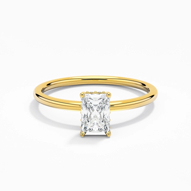 18K Yellow Gold Hidden Halo Simple 0.80ct Cubic Zirconia Engagement Ring 925 Sterling Silver