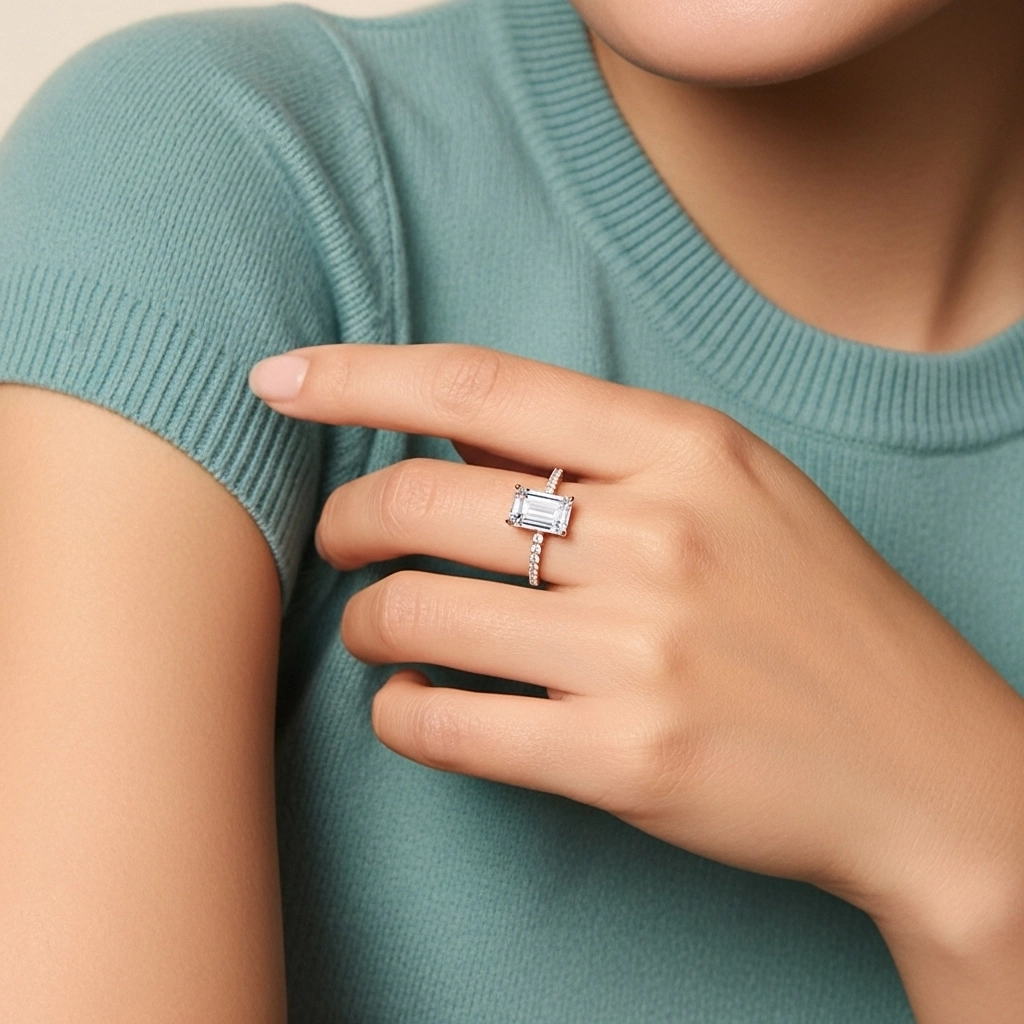 Simple Emerald 0.80ct Cubic Zirconia Engagement Ring