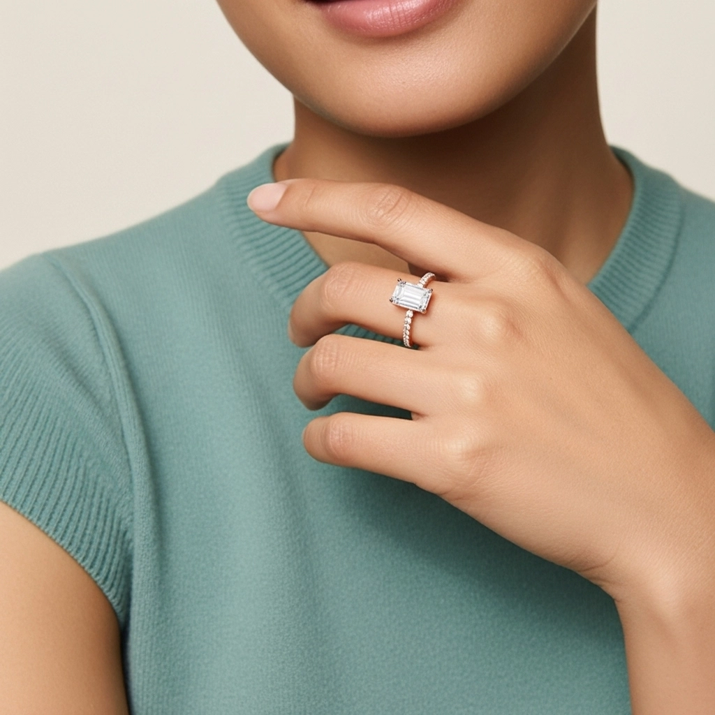 Simple Emerald 0.80ct Cubic Zirconia Engagement Ring