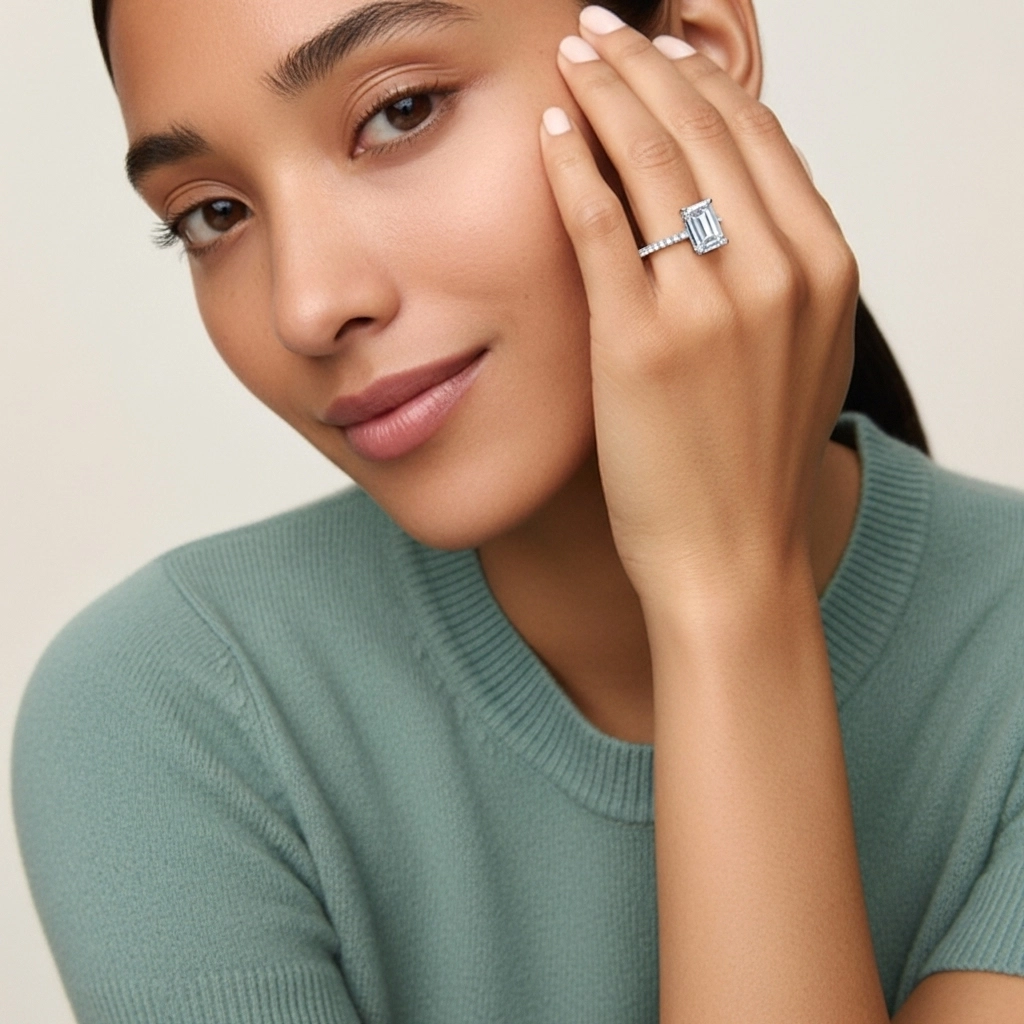 Simple Emerald 0.80ct Cubic Zirconia Engagement Ring