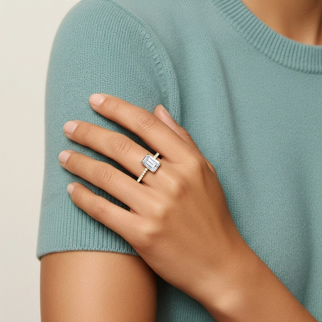 Simple Emerald 0.80ct Moissanite Engagement Ring