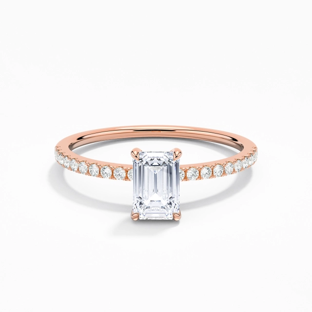 Simple Emerald Moissanite Engagement Ring 0.80ct In White 14K Rose Gold Straight Shank
