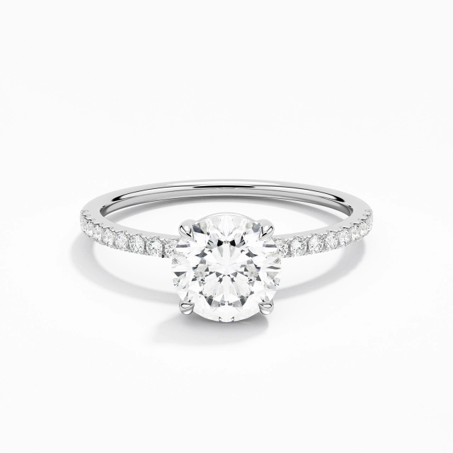 Simple Round Moissanite Engagement Ring 1.00ct In White 14K White Gold Straight Shank