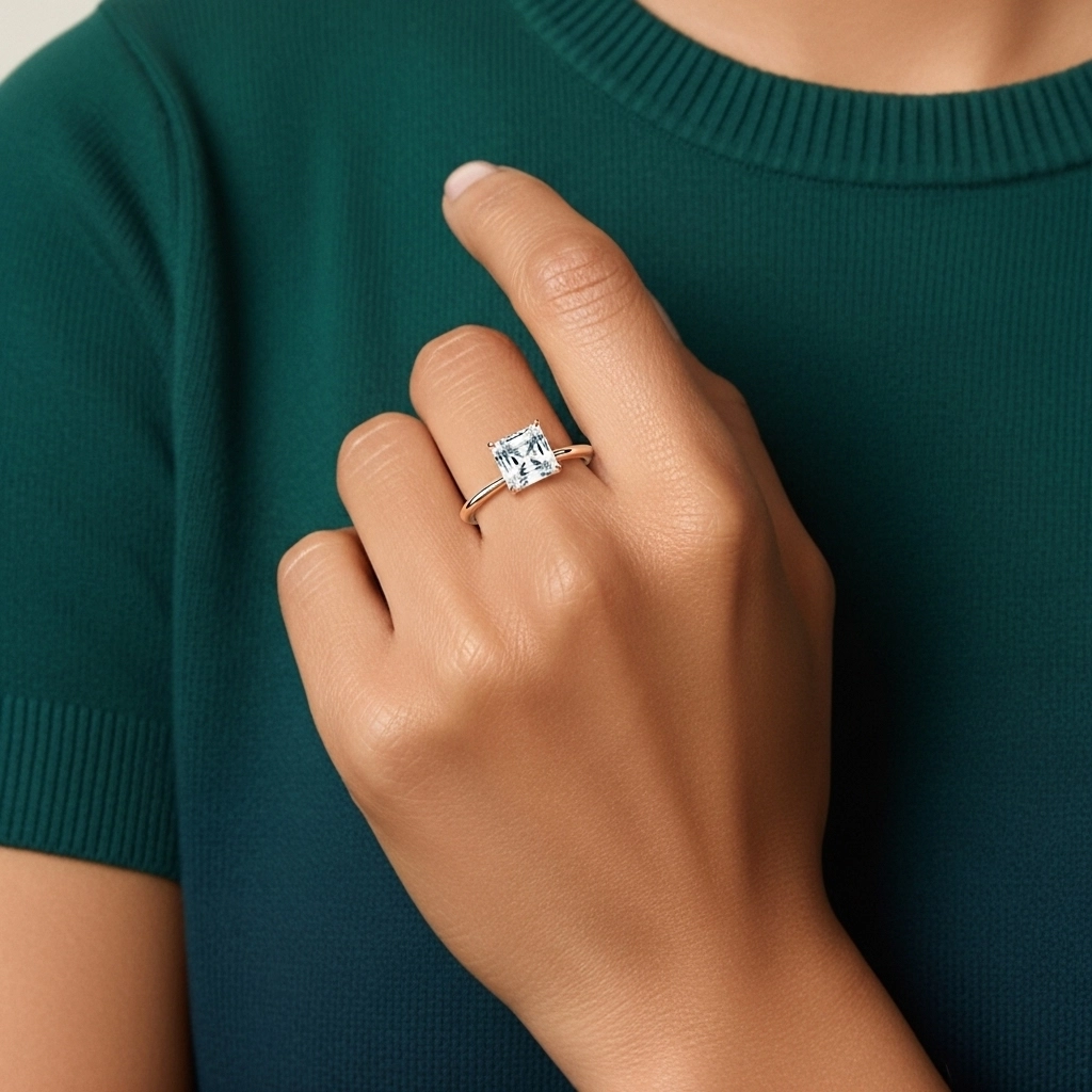 Clásico Asscher 2.00ct Circonio cúbico Anillo de Compromiso