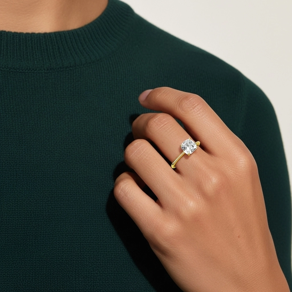 Classique Coussin 1.00ct Zircon cubique Bague de fiançailles