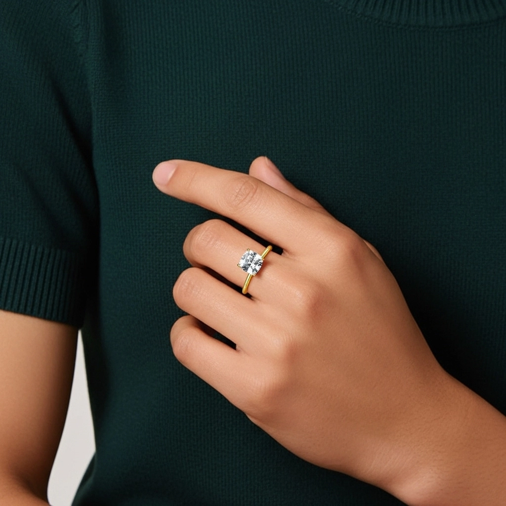 Classique Coussin 1.00ct Zircon cubique Bague de fiançailles