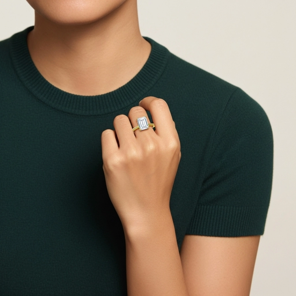 Classic Emerald 0.80ct Moissanite Engagement Ring